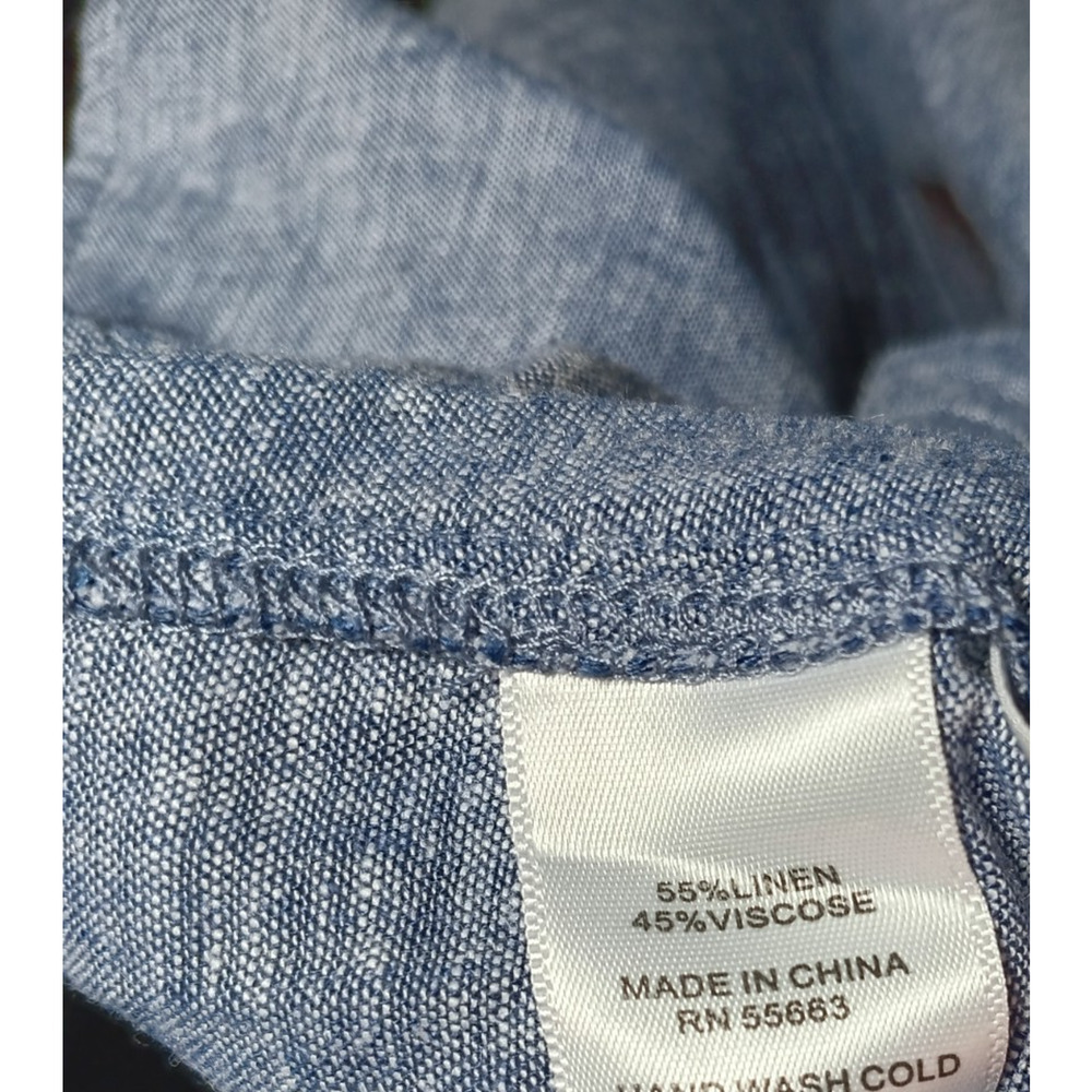 C&C California Women’s M Linen Blend Blue Maxi Dress Mother of Pearl Button‑Up - Picture 4 of 4
